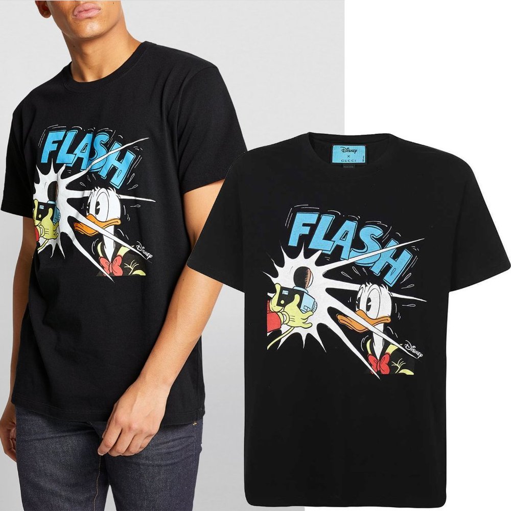 GUCCI T-SHIRT DISNEY DONALD DUCK BLACK HEAVY COTTON CREWNECK TOP S small